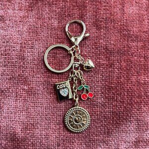 New HEARTS AND CHERRIES Bag Charm Gold Tone 🍒